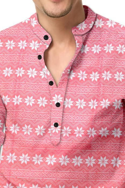 Men's Printed Spread Collar Casual Shirt Pink